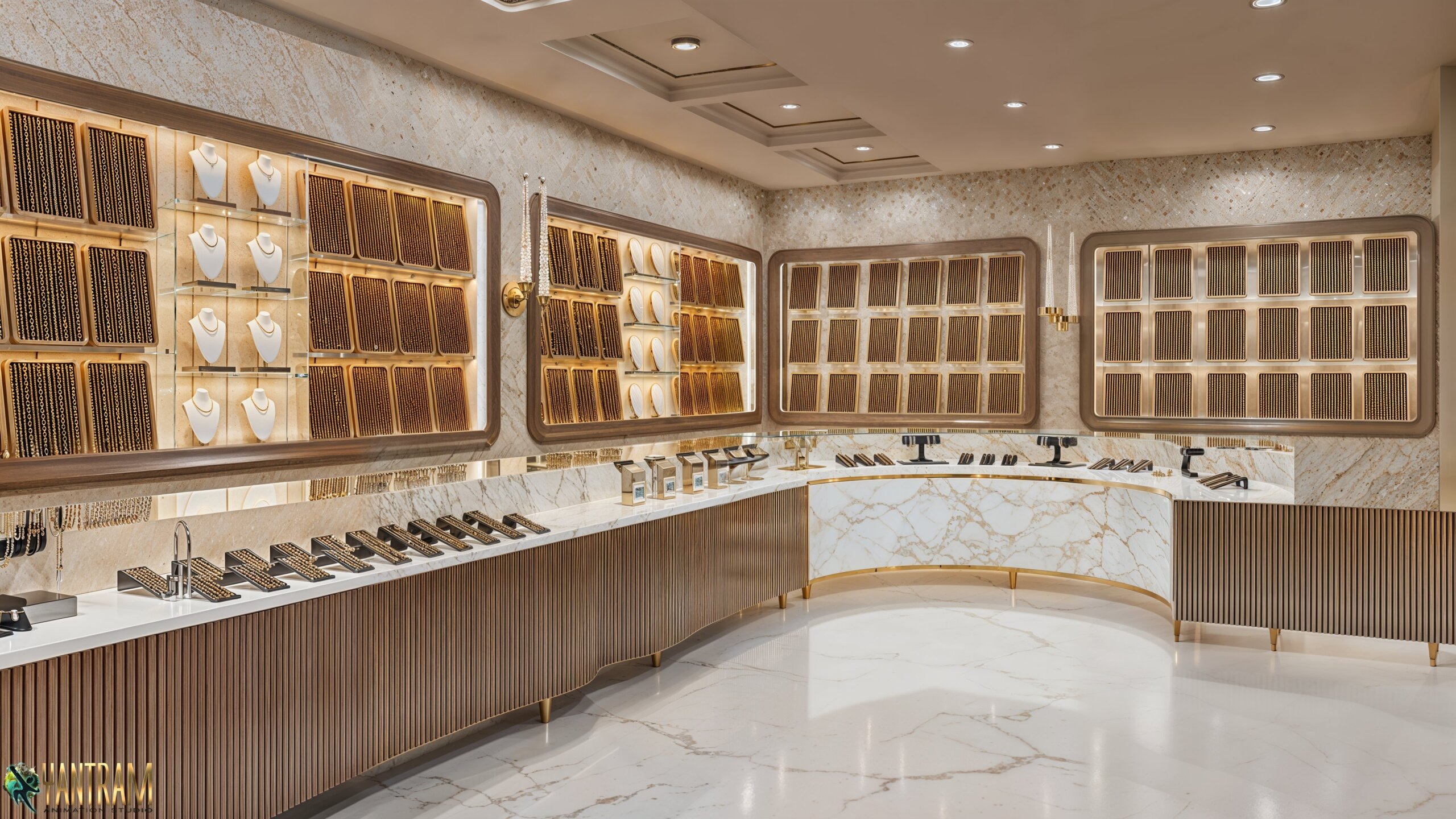 Radiant Opulence Illuminate Your Gold Jewelry Store with Expert 3D Rendering Services