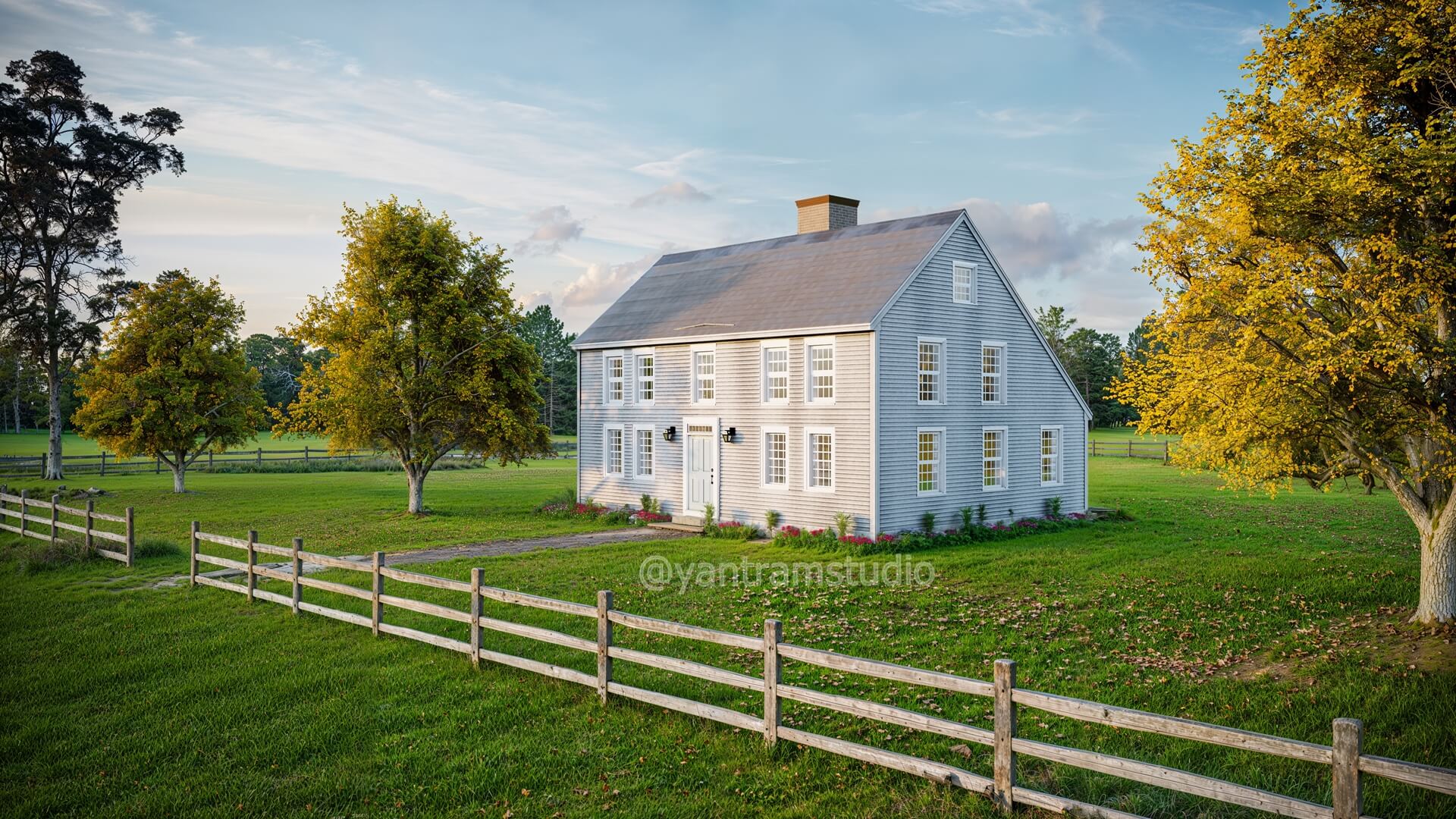 Discover the Charm of Saltbox Style 3D Architectural Rendering for Rural Country Homes