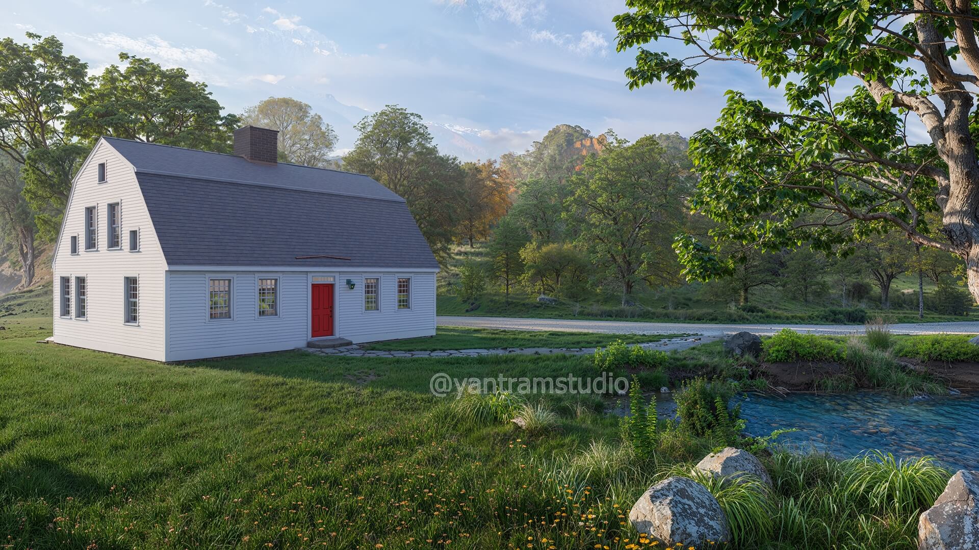 Transforming Rural Charm 3D Architectural Visualization for Country Homes in Orlando, Florida Explore Stunning Landscaping and Water Features