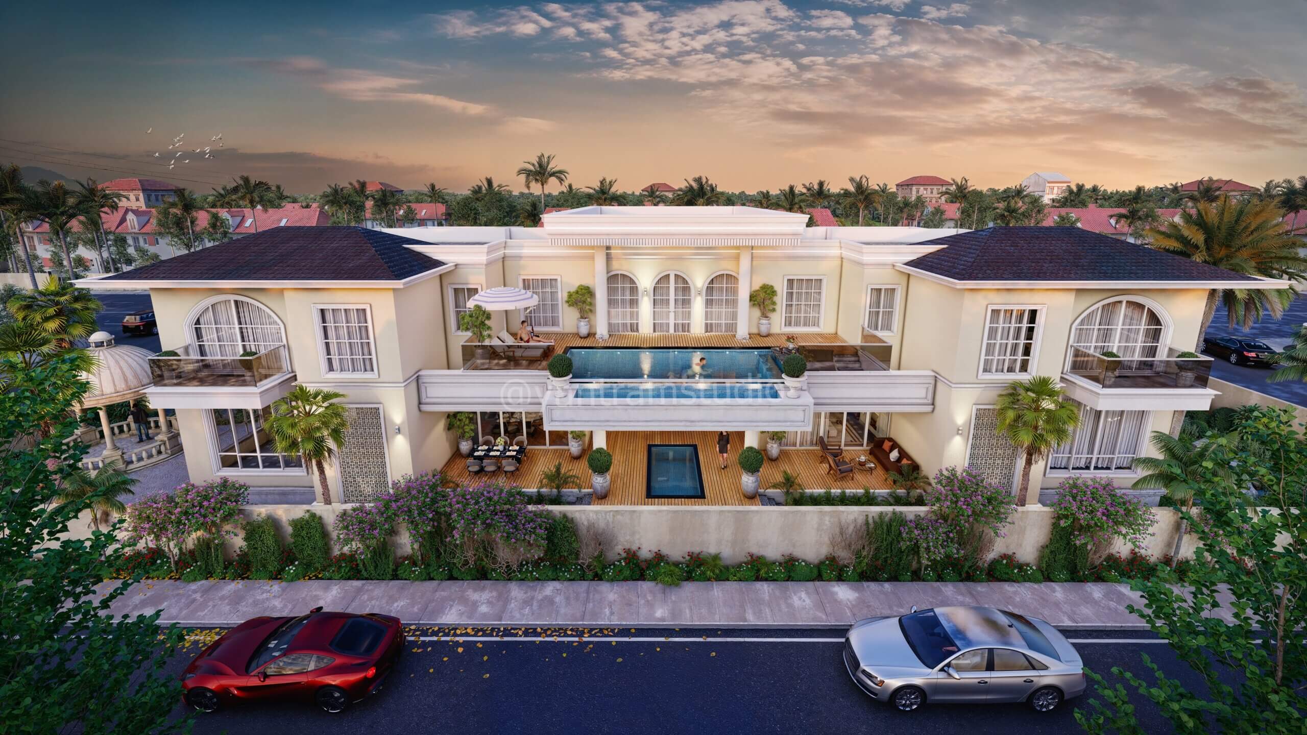 Stunning Bungalow Design Elevate Luxury with 3D Exterior Rendering and Rooftop Pool Ideas