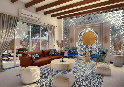 Hote resort Living room home villa house 3D Interio Rendering studio services company design firms designers view Idea