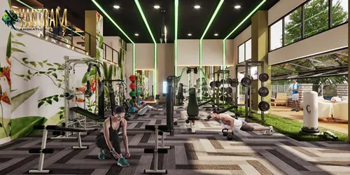 Modern Fitness Hub 3D Interior Design Firm by Architectural Visualisation Studio designers view Idea