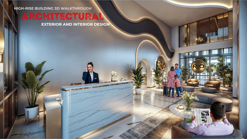 Modern High-Rise Lobby Design in 3D Architectural Walkthrough – A Blend of Luxury & Functionality