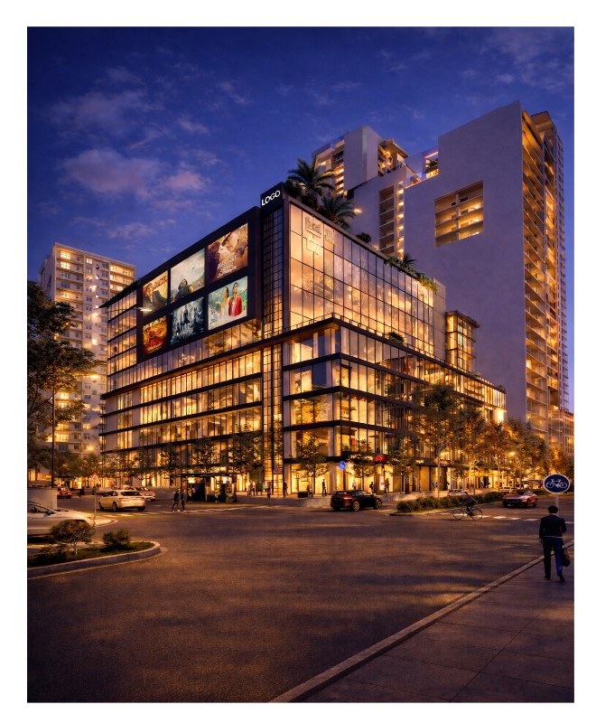 Photorealistic 3D interior rendering of a luxury hotel lounge with warm ambient lighting, designer seating, decorative ceiling elements, indoor plants, marble finishes, and people socializing in an upscale hospitality environment