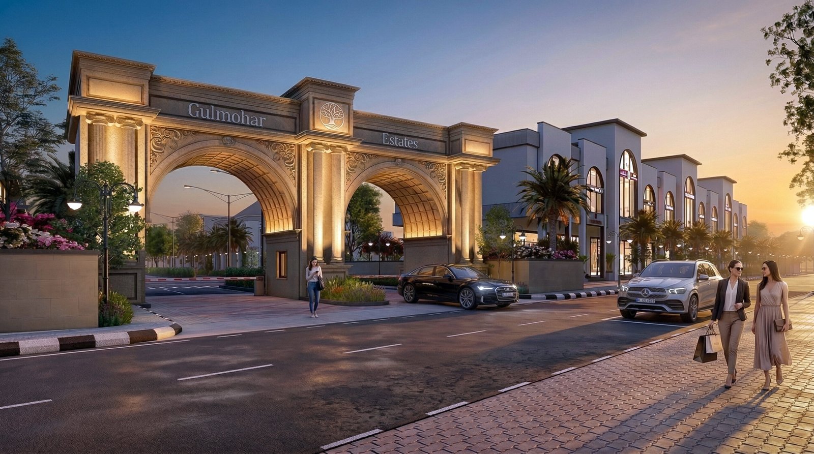 Finished 3D rendering of a residential estate entrance gate delivered to the client