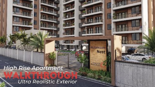 Ultra-realistic 3D exterior walkthrough render of Kulambiro Nest high-rise apartment by Yantyram Studio – modern residential architecture visualization.