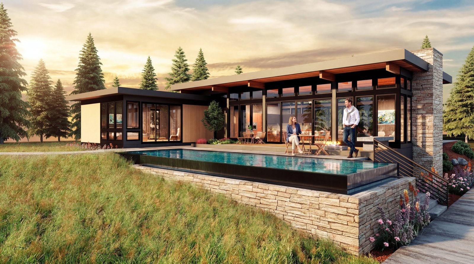 Luxury Modern Villa Exterior 3D Rendering Oxford UK Infinity Pool