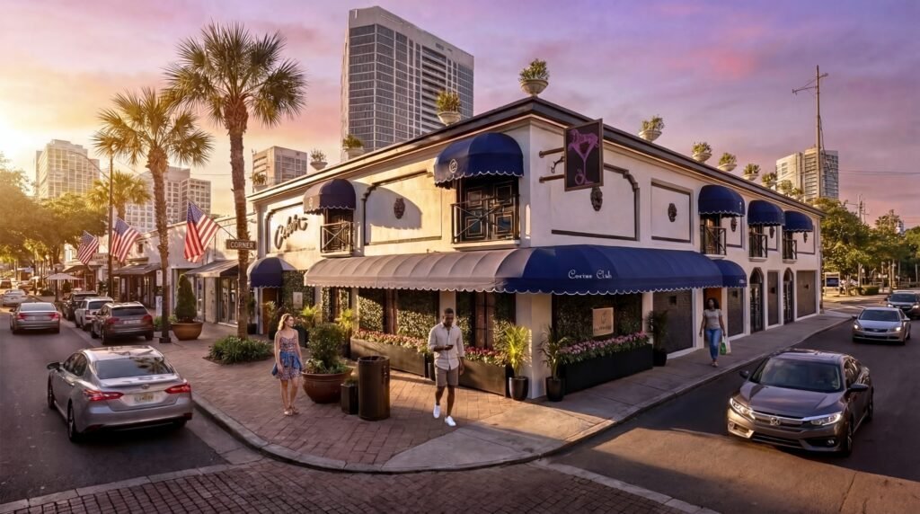 Luxury restaurant exterior 3d rendering in Miami