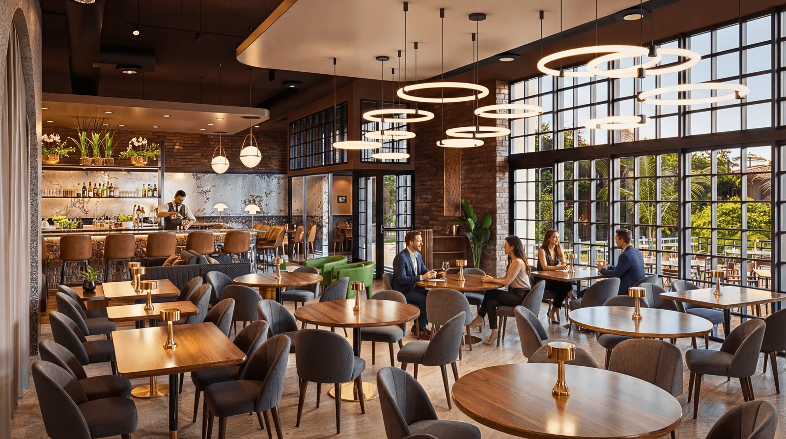3D interior rendering of a luxury commercial restaurant space by Yantram
