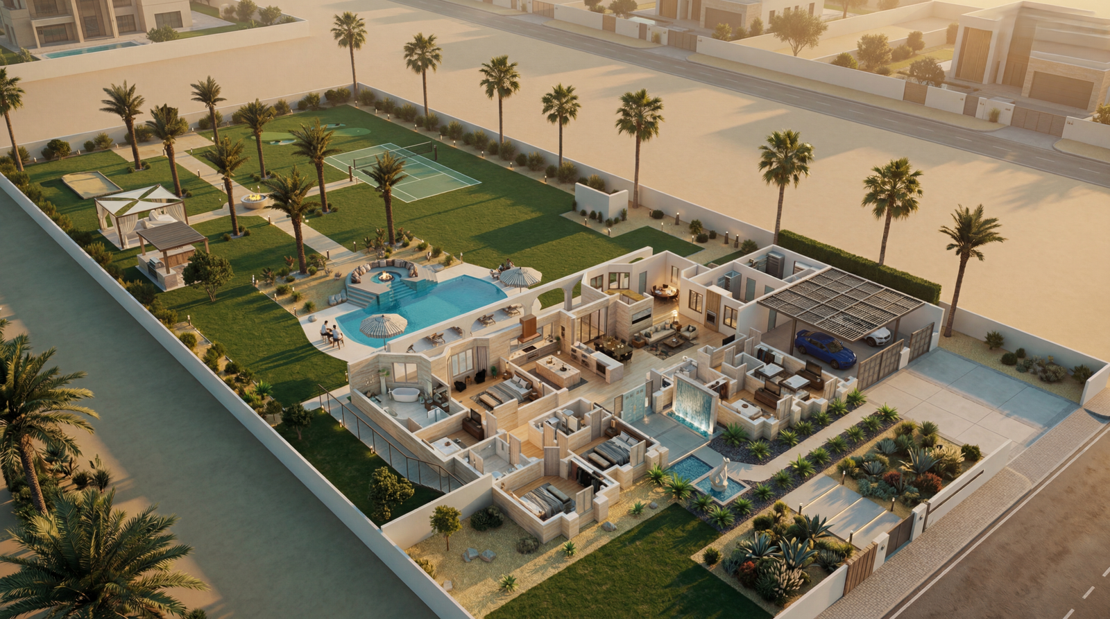 3D Floor Plan Design UAE – Luxury Villa Palm Jumeirah Dubai Aerial Layout by Yantram