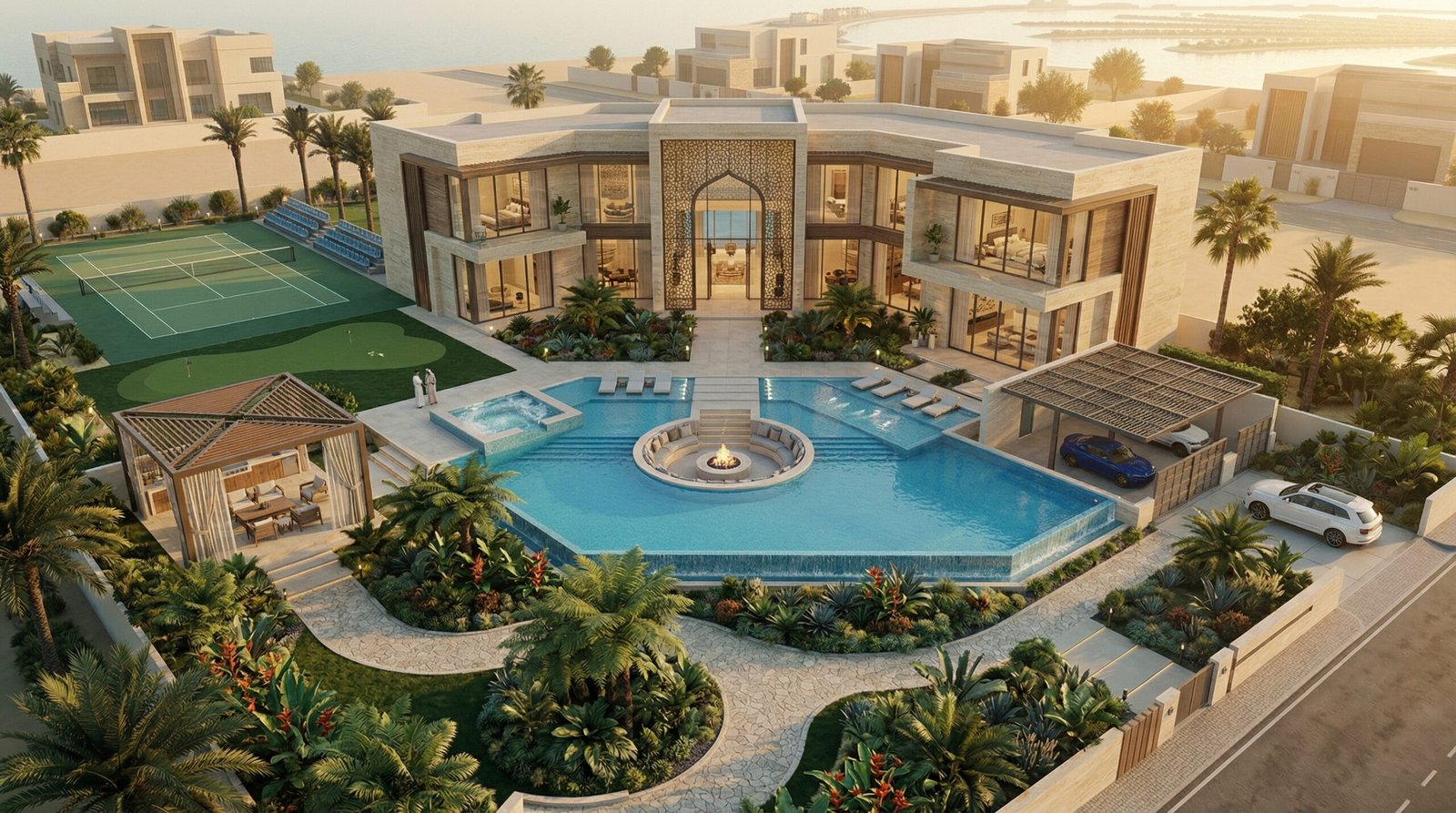 3D Exterior Rendering Palm Jumeirah – Luxury Waterfront Villa Mansion Visualization by Yantram Studio