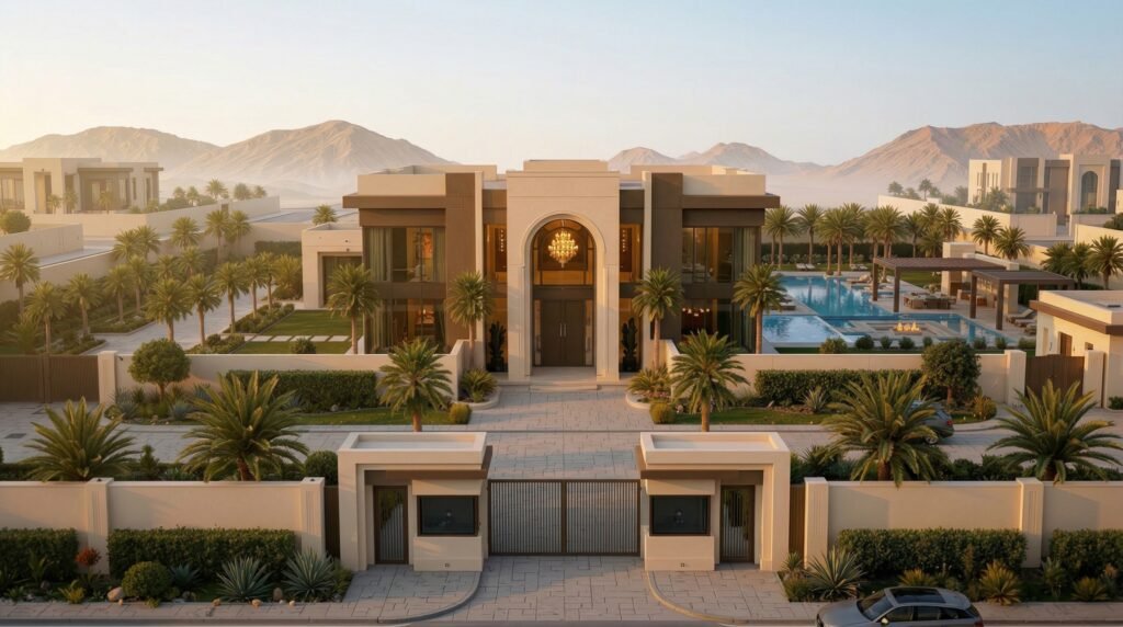 Luxury villa rendering Dammam Saudi Arabia modern mansion — 3D Rendering Services In Saudi Arabia