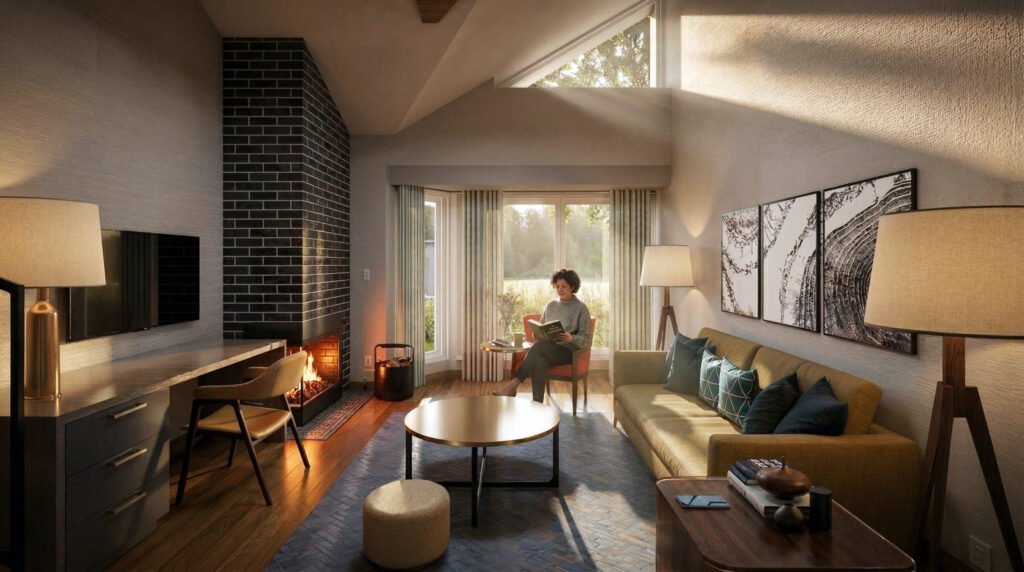 Residential living room interior render in Calgary — Architectural Rendering Company In Canada