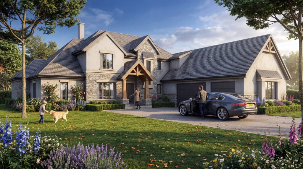modern luxury house exterior 3d rendering manchester uk residential design — 3D Architectural Visualization Uk