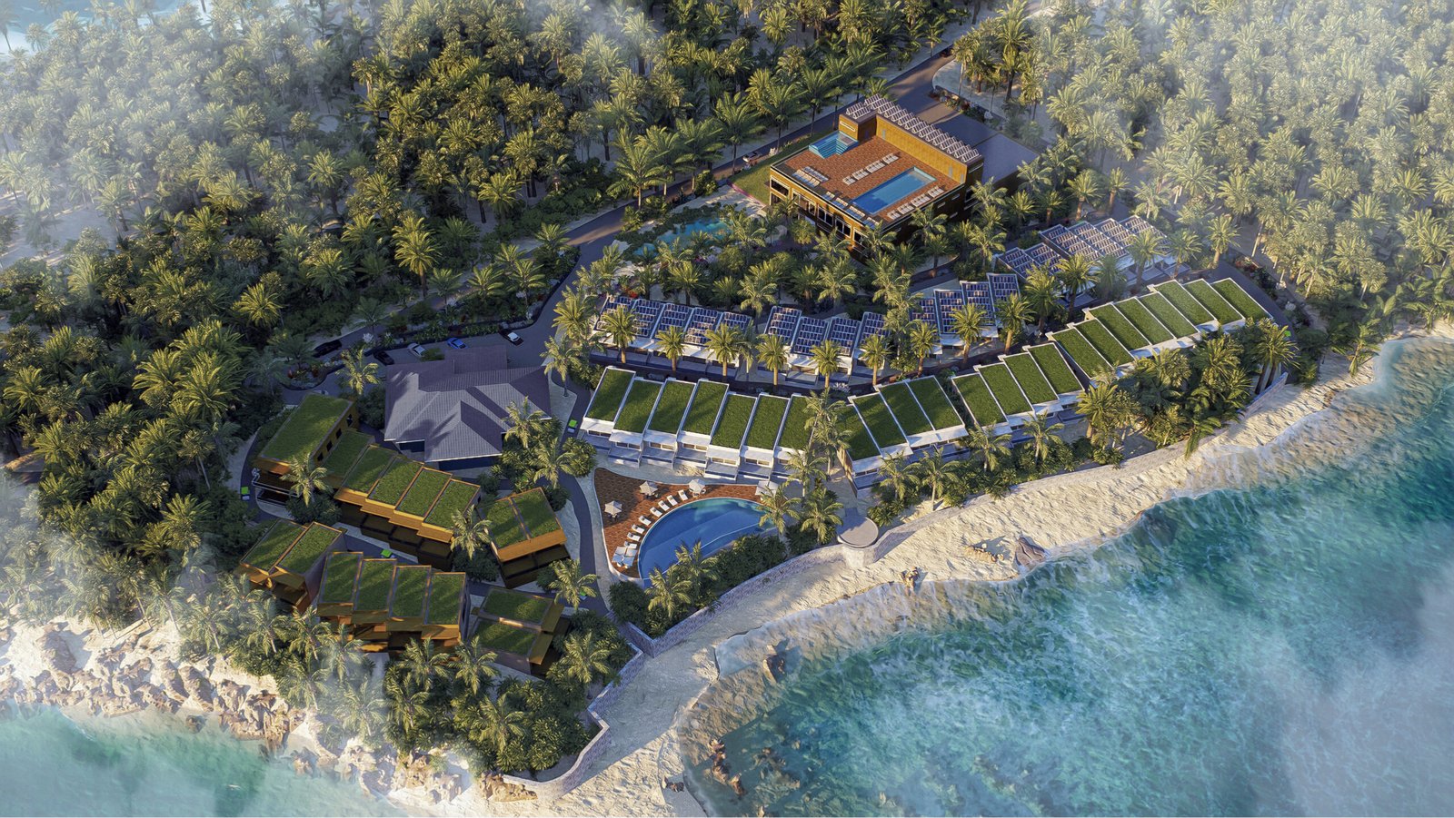 Cinematic 3D architectural walkthrough animation of a luxury beach resort