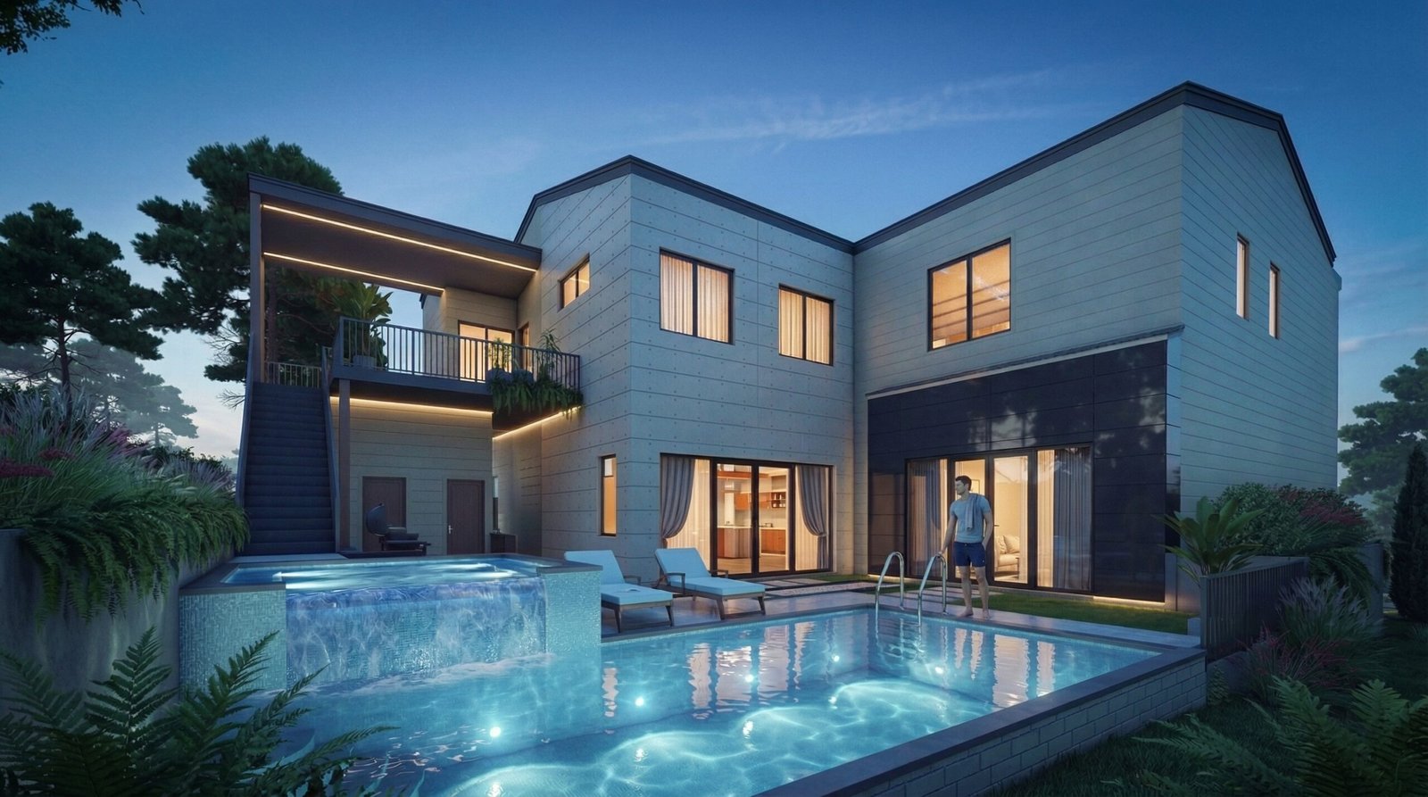 Luxury Condo Marina Bay Singapore 3D Exterior Rendering Modern Villa Pool