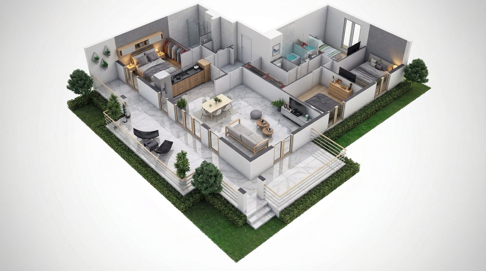 Modern Apartment Floor Plan 3D Rendering Hamburg Germany