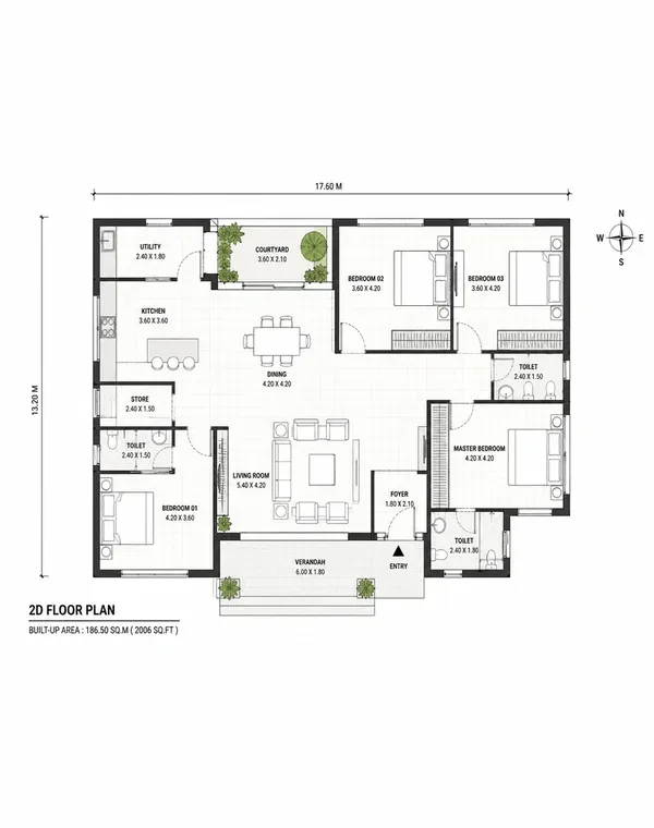 Client supplied 2D architectural floor plan drawing with room dimensions