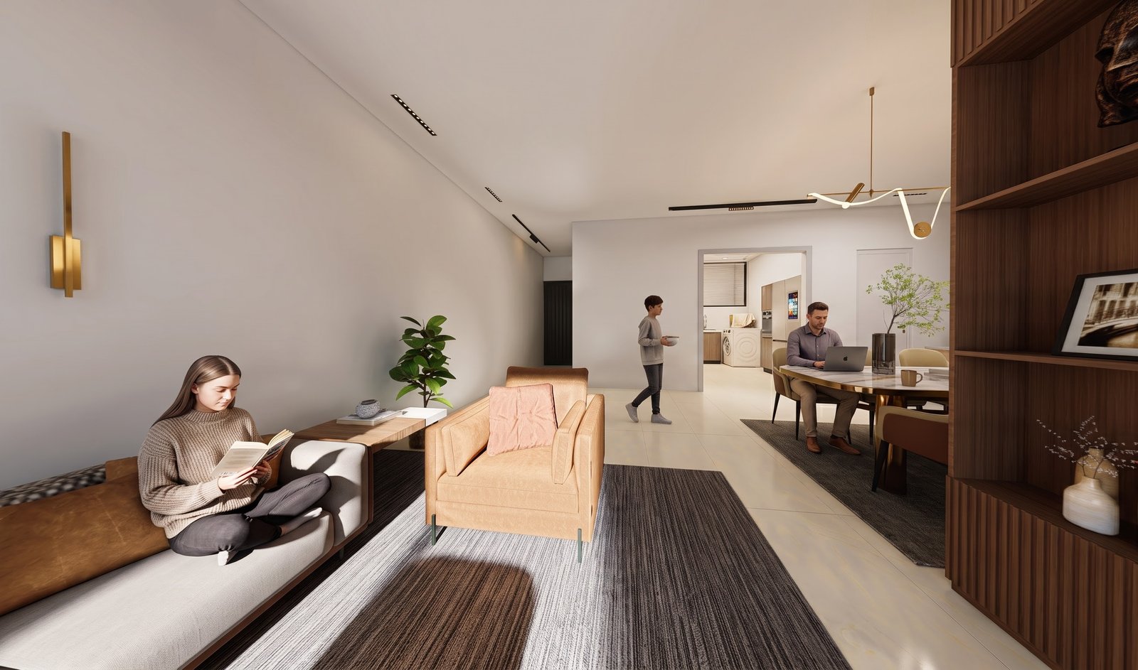 360 degree panoramic virtual tour of a modern luxury residential living and dining interior