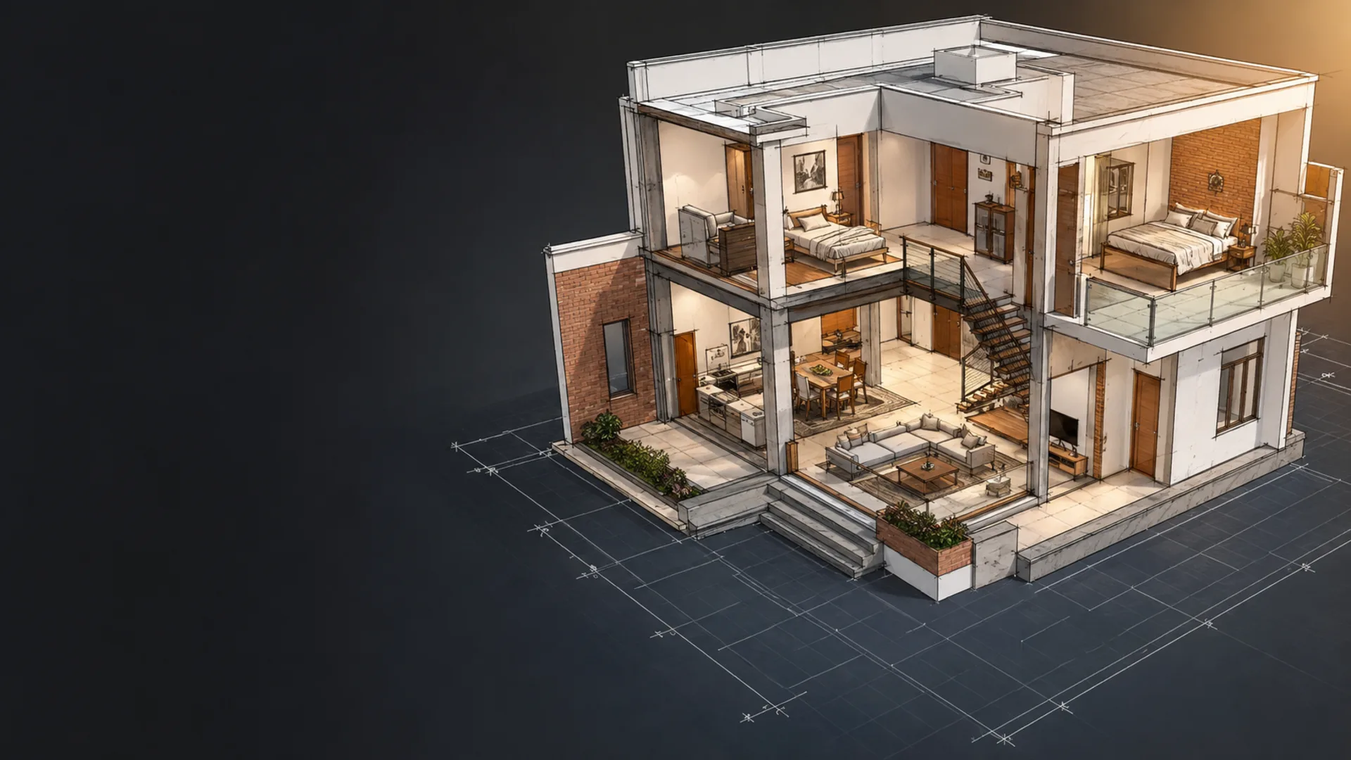 SketchUp 3D architectural model of a modern villa exterior built from client CAD drawings by Yantram Studio