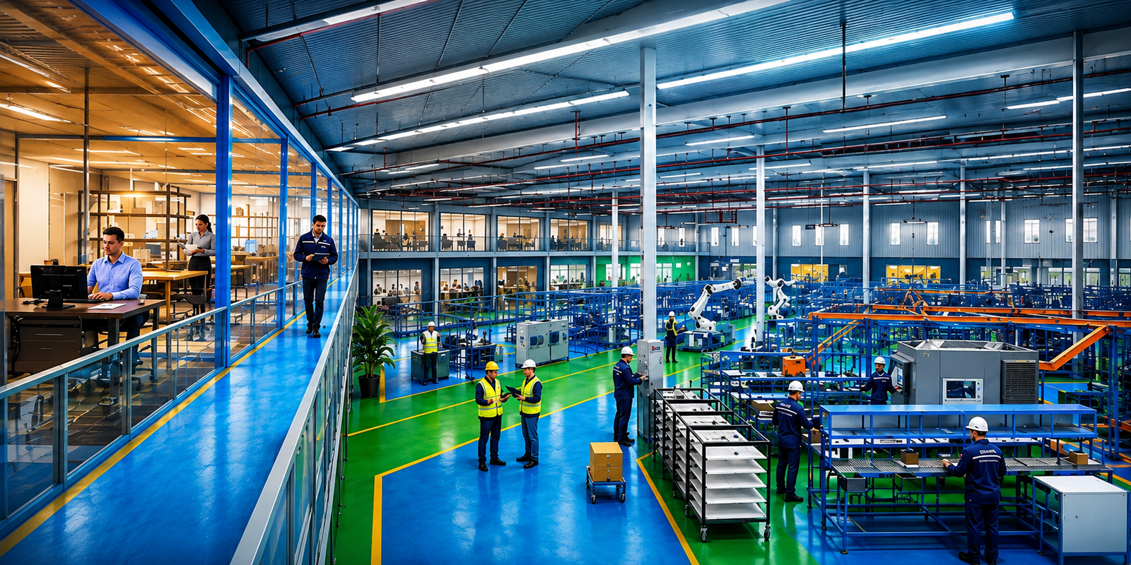 3D visualization of an industrial manufacturing plant and factory office by Yantram