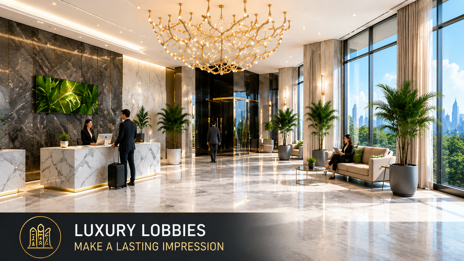 Luxury hotel lobby interior 3D walkthrough