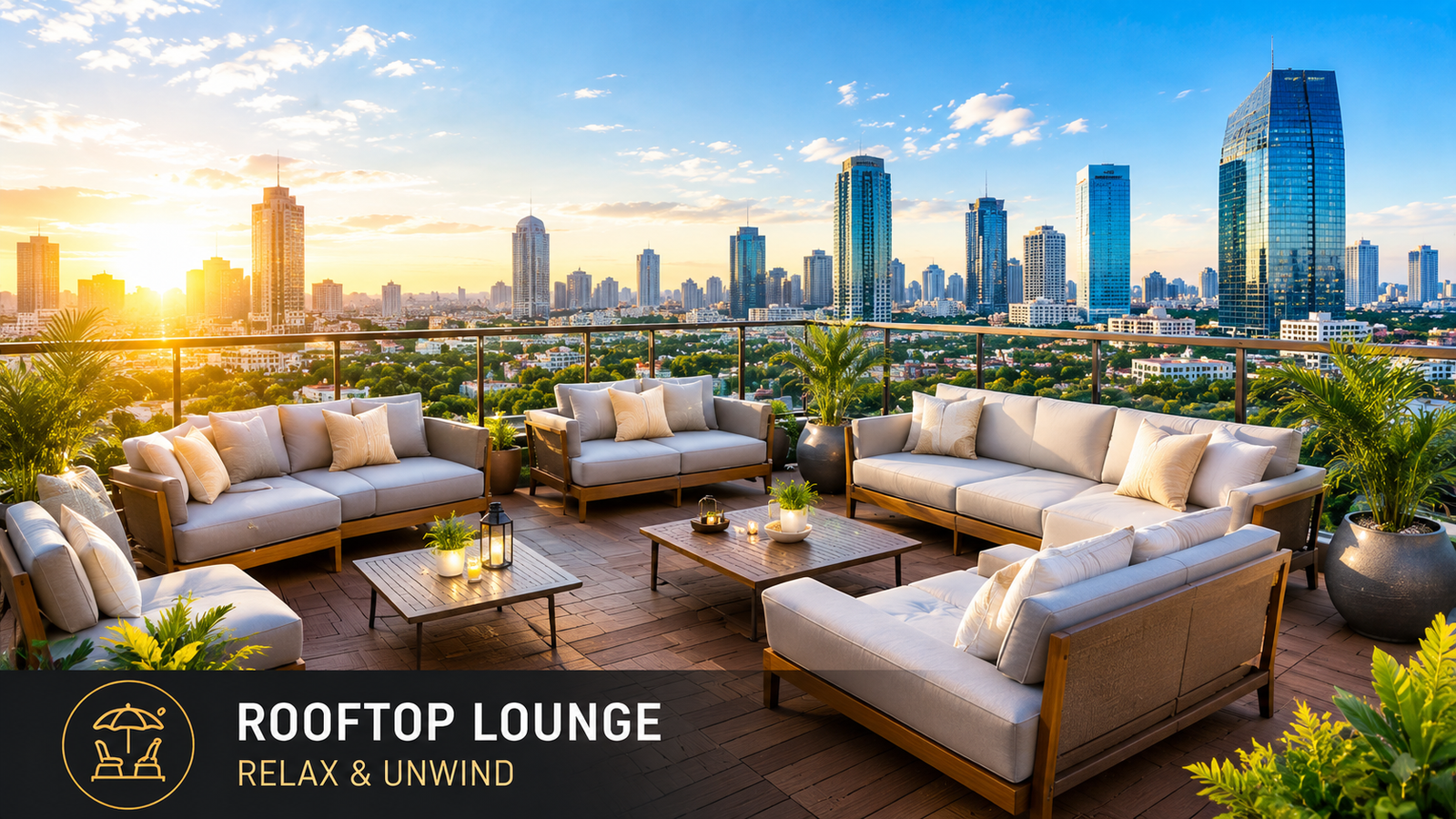 Luxury rooftop lounge 3D walkthrough
