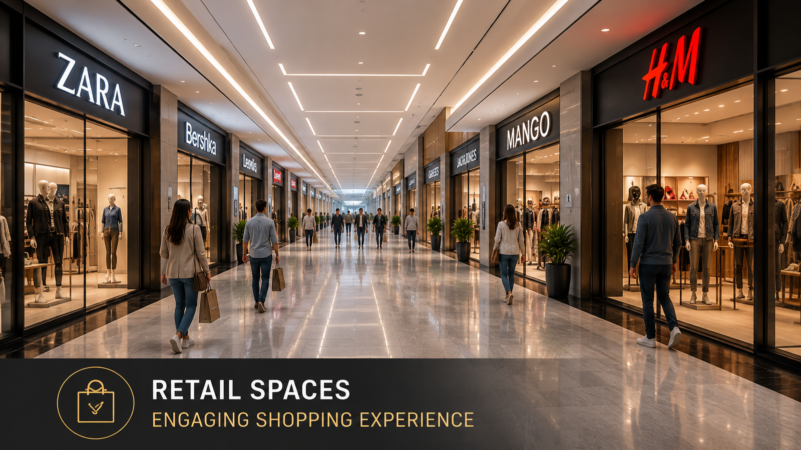 Retail shopping mall concourse 3D walkthrough