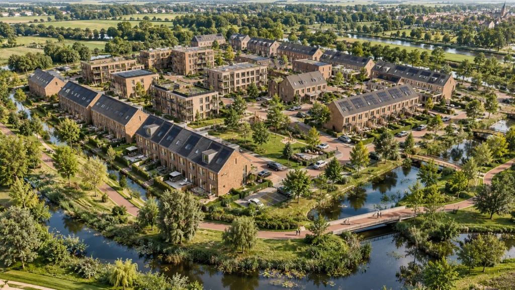 Aerial residential master plan rendering Amsterdam — 3D Architectural Animation Amsterdam
