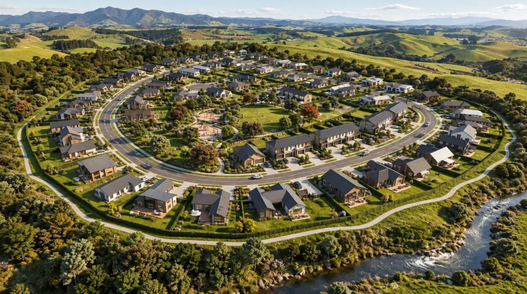 Aerial view residential community master plan showing layout and green space — 3D Renders For Developers Brisbane