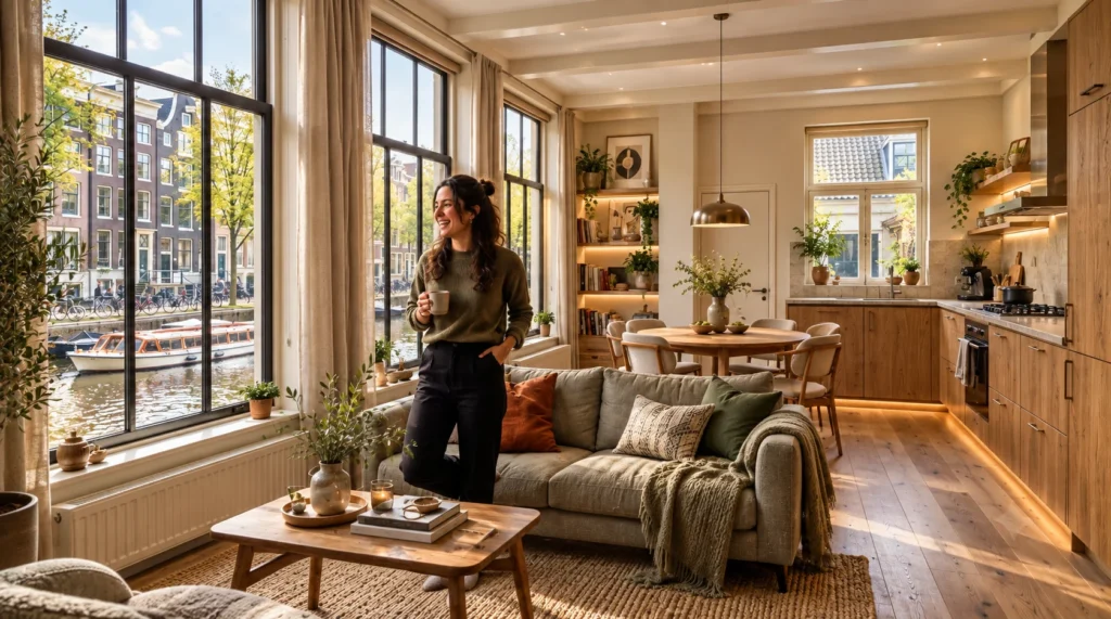 Amsterdam netherlands canal apartment 3d interior — Exterior Architectural Visualization Amsterdam