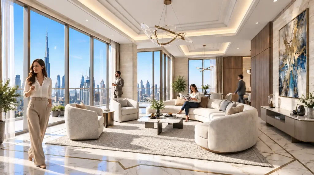 تصميم داخلي لشقة فاخرة ثلاثية الأبعاد لغرفة المعيشة — التصصور المعماري ثلاثي الأبعاد في السعودية