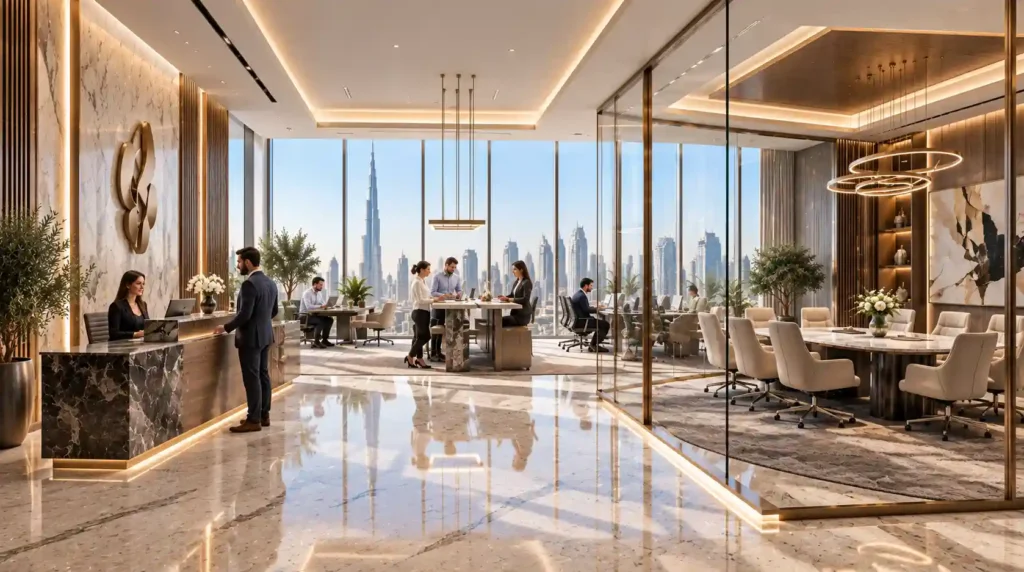 Dubai luxury office interior 3d rendering workspace — 3D Architectural Visualization Dubai