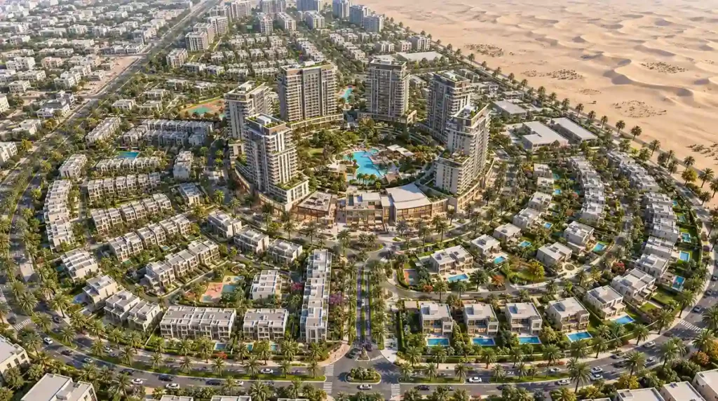 Dubai residential master plan 3d rendering aerial overview — 3D Architectural Visualization Dubai