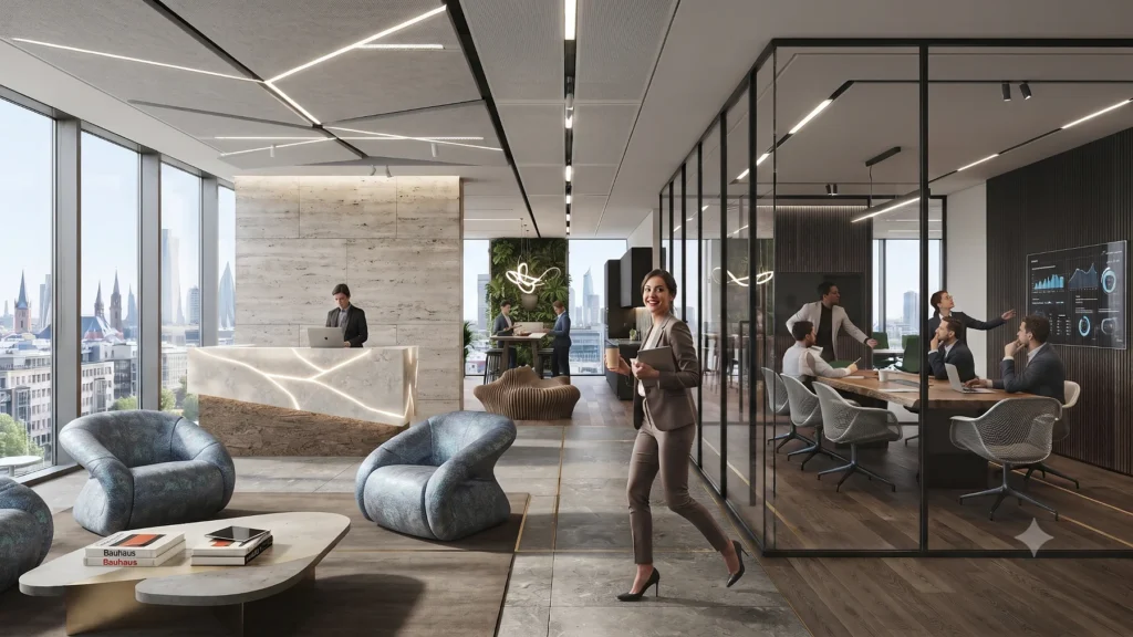 Corporate office interior visualization with modern architectural finishes — 3D Visualisierung Architektur Germany