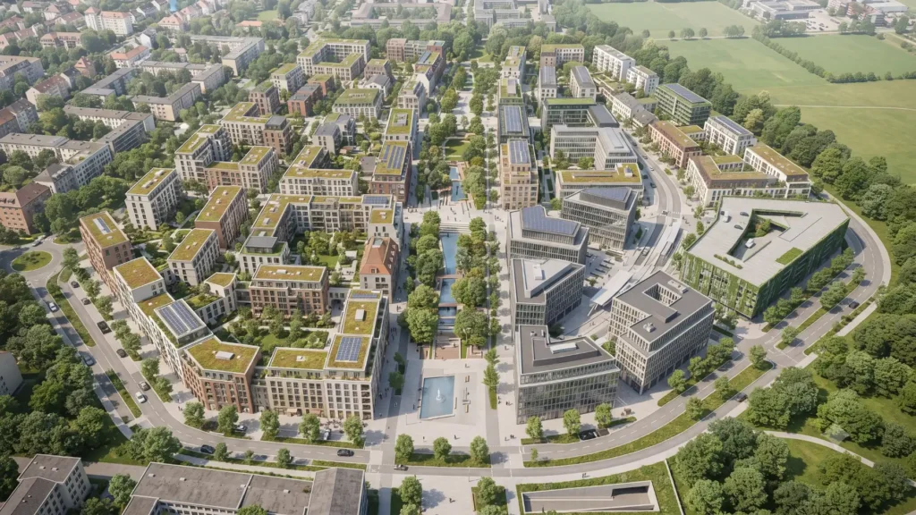 Urban master plan 3D visualization for a residential district in Germany — Photorealistic Visualisierung Architektur Germany