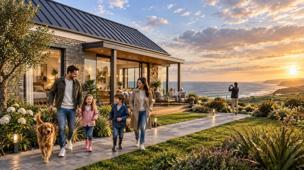 Ireland luxury coastal house exterior rendering with natural stone — 3D Rendering Company Brisbane