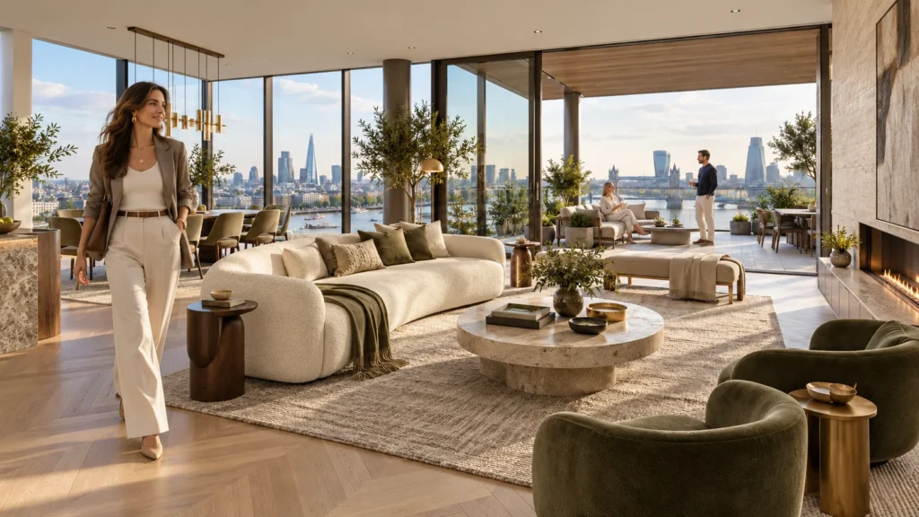 Luxury penthouse interior rendering London UK — 3D Visualisierung Wien