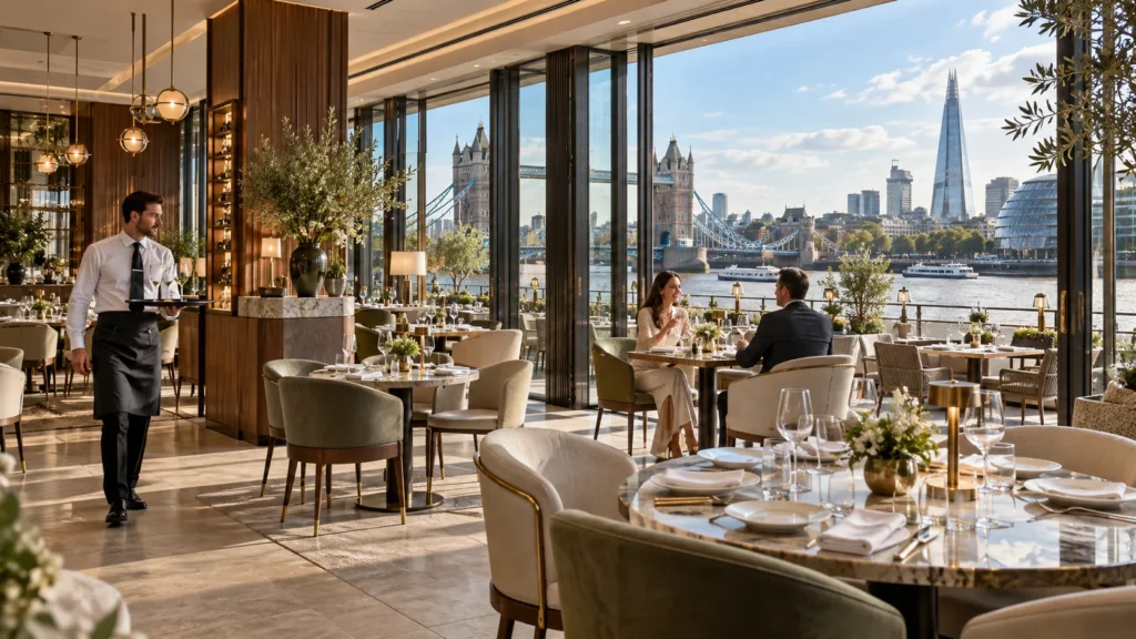 Luxury restaurant interior with contemporary dining setup