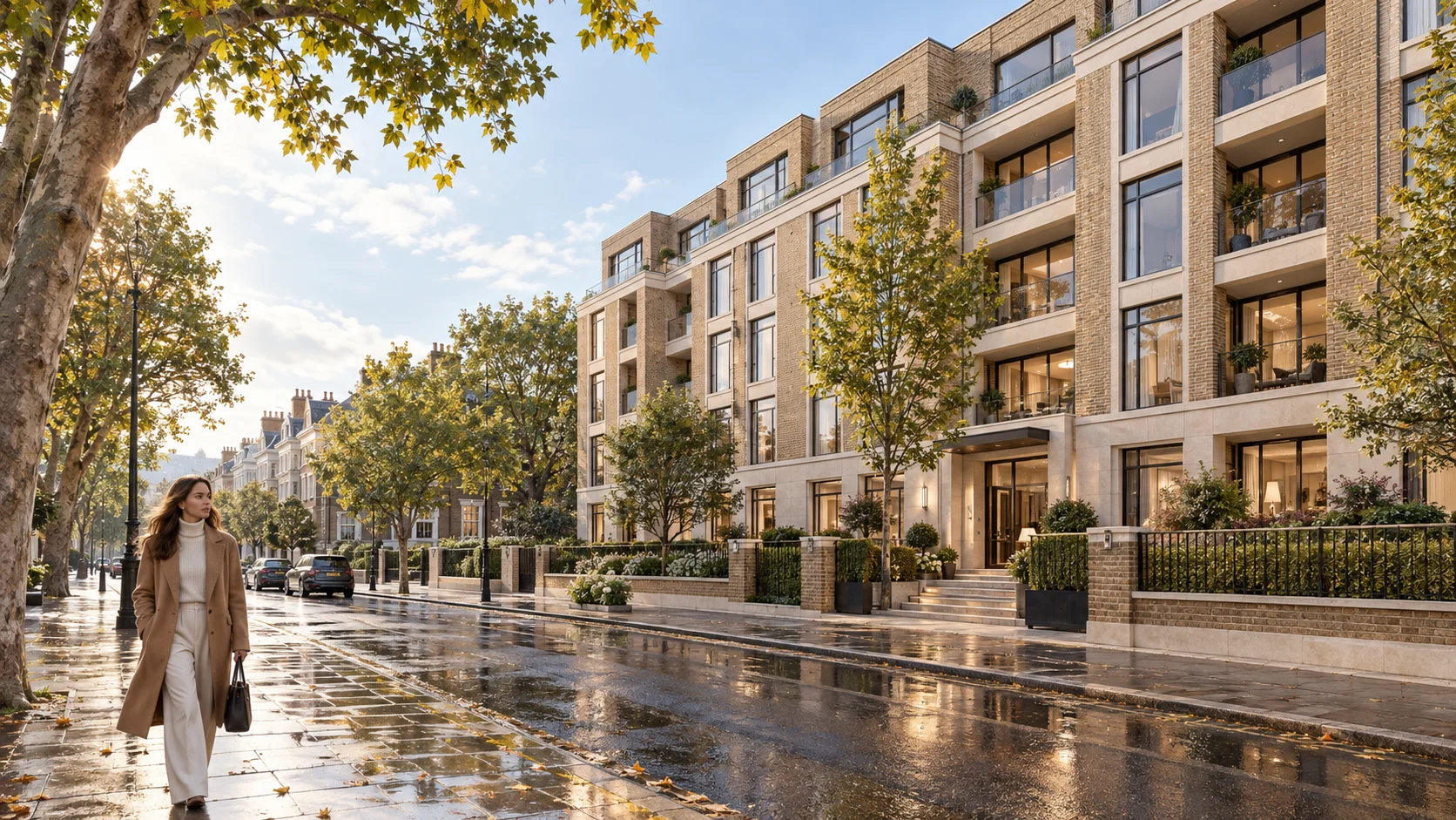modern apartment exterior 3d rendering london uk street level view — 3D Architectural Rendering Uk London