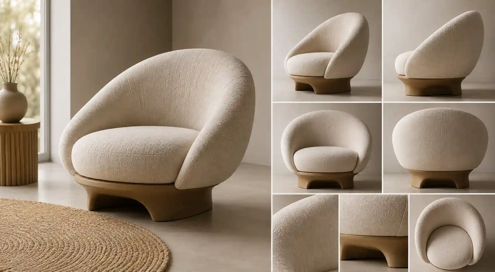 3D furniture modeling of a modern armchair, sofa and kitchen cabinetry by Yantram Studio