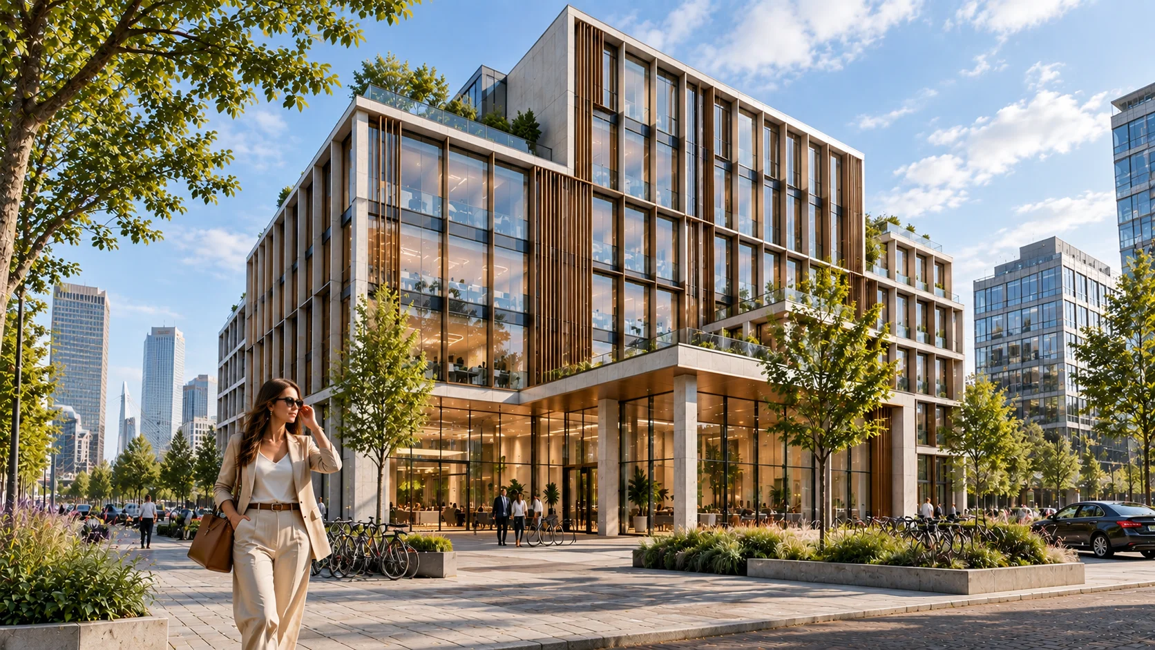 Modern commercial office building exterior Amsterdam — Exterior Architectural Visualization Amsterdam