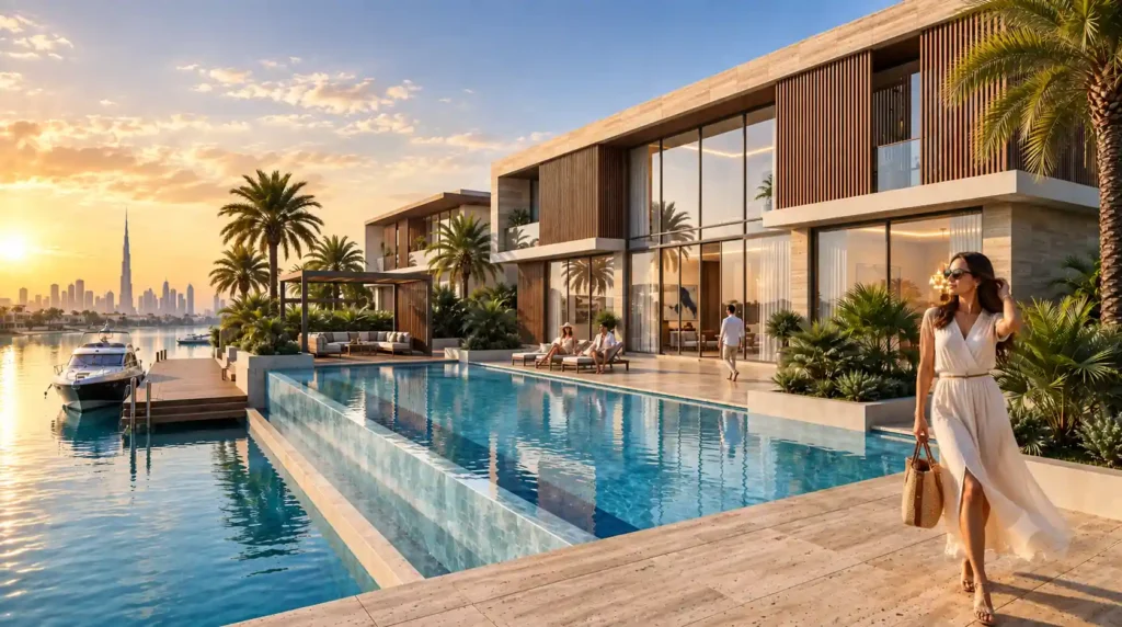 Modern Dubai villa exterior 3d rendering with swimming pool — Photorealistic Architectural Renders Dubai