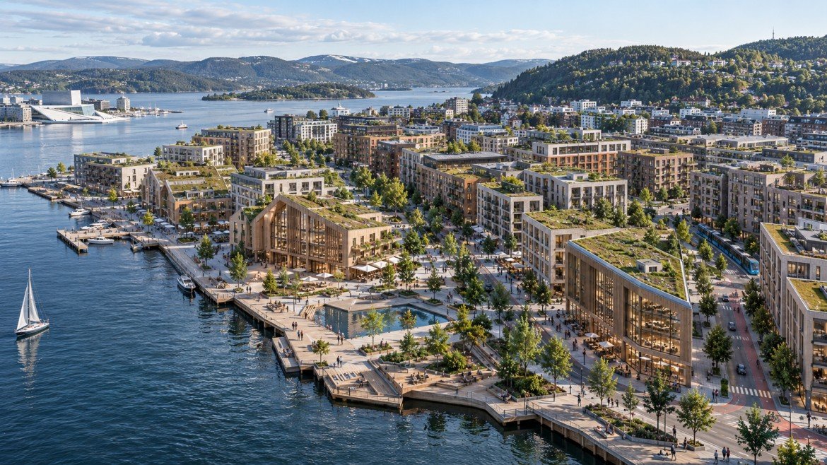 Oslo fjord waterfront masterplan 3D visualization and urban design — Architectural Rendering Sydney