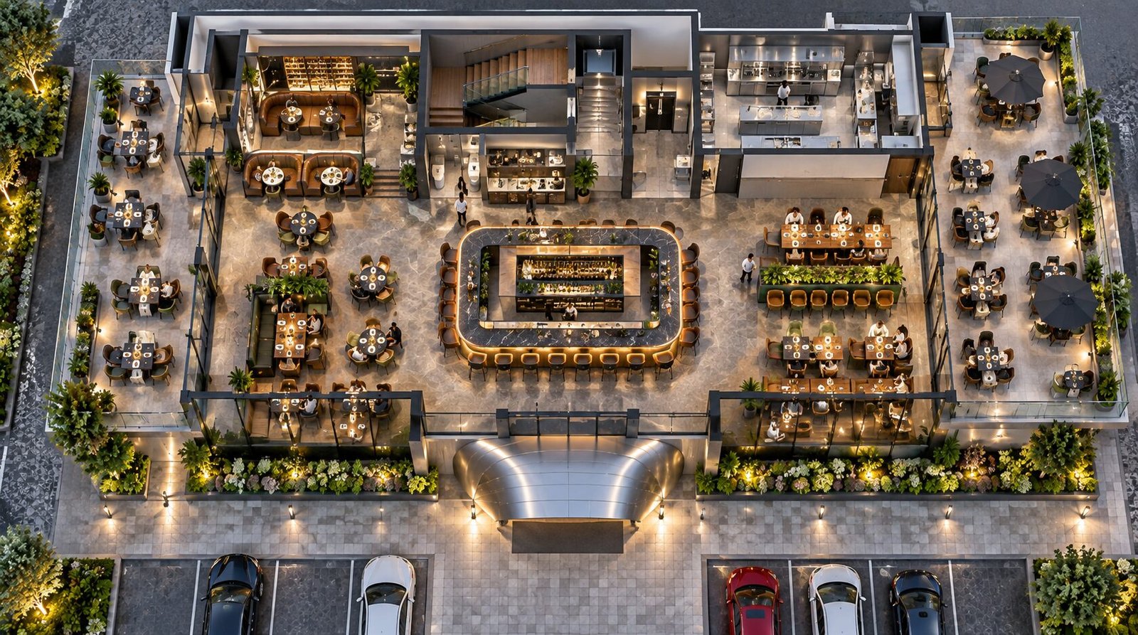 Commercial restaurant and bar 3D floor plan layout — 3D Architectural Rendering Australia