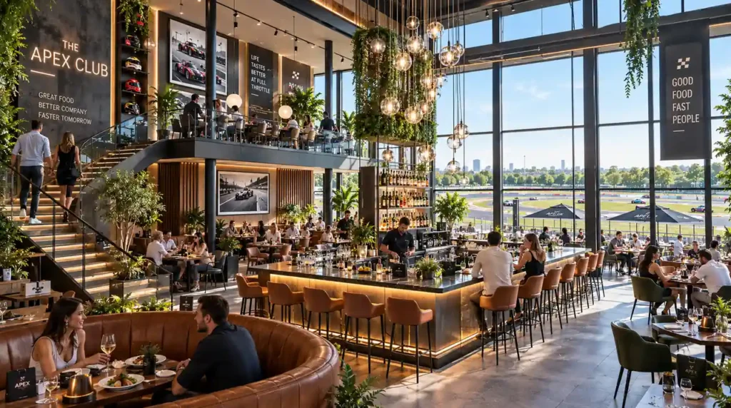 Luxury restaurant and bar interior with double-height glazing — Germany 3D Rendering Studio