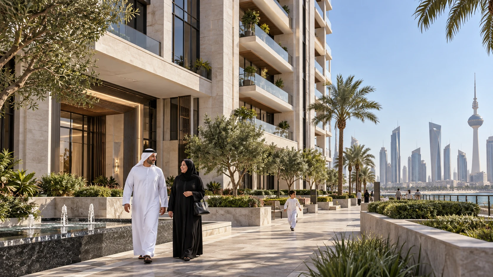 Apartment tower exterior view in bright daylight in Kuwait City — Real Estate 3D Visualization Kuwait