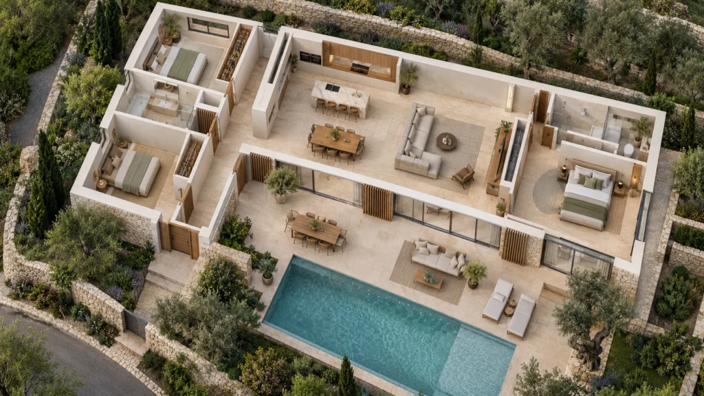 Yantram Studio architectural concept in Barcelona, Spain: villa conceptual 3d floor plan