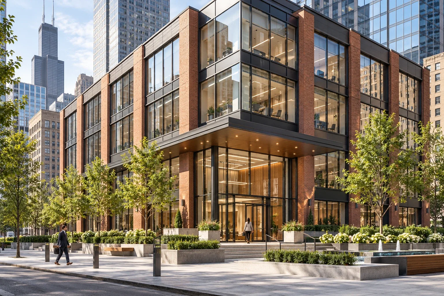 Commercial office plaza exterior in Portland — Leed Building Rendering