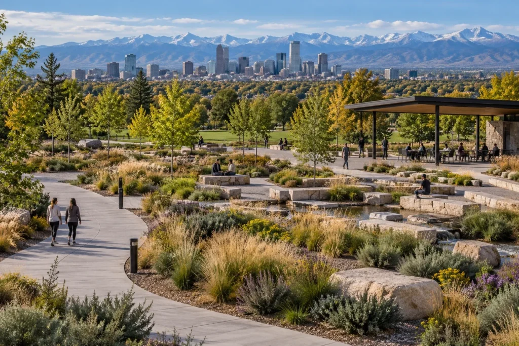 Public park aerial landscape design in Portland โ Net Zero Design Visualization